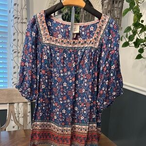 Knox Rose Blue and Red Floral Blouse